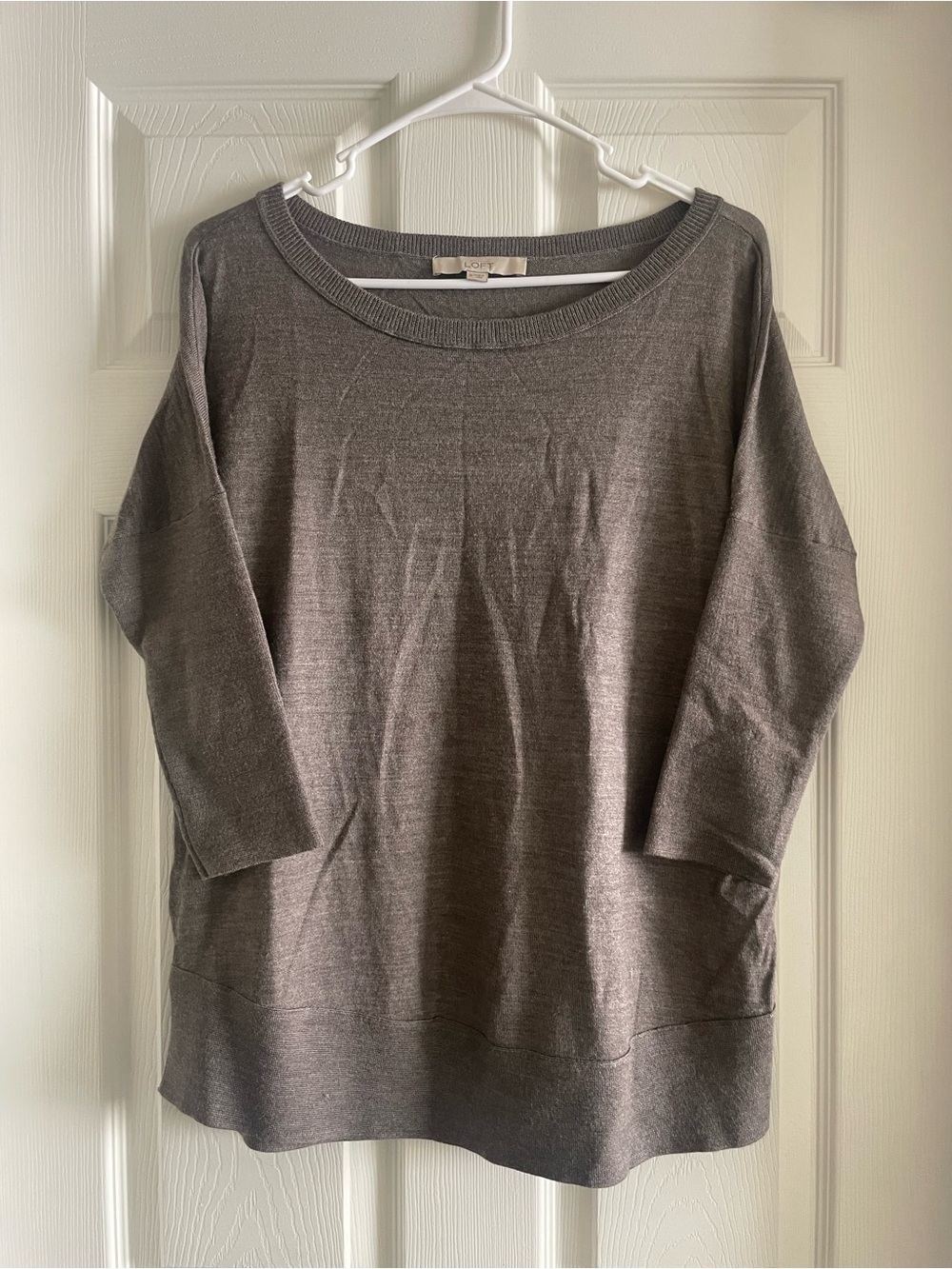 LOFT Gray Boatneck Lightweight Sweater